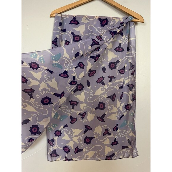 Vintage Art Deco 100% Silk Lavender Honey Suckle Floral & Butterfly Pattern - Picture 3 of 5